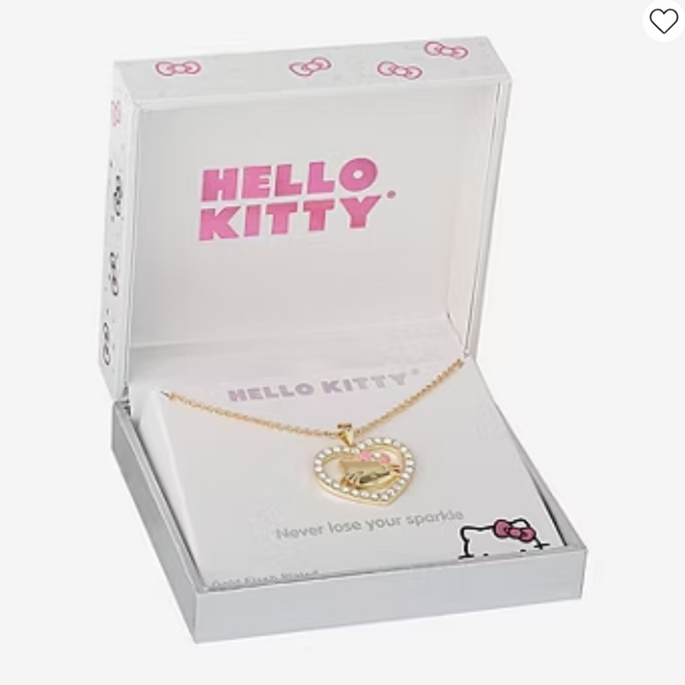 Hello Kitty 18K Over Brass Heart 18" Pendant Necklace Brand New Pink NWT NIB